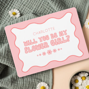 Cute Trendy Pink Personalised Flower Girl Proposal Card