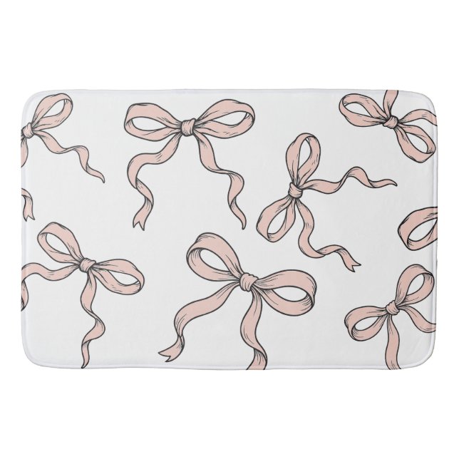 Cute Trendy Pink Ribbon Bows Outlined in Black Bath Mat (Front)
