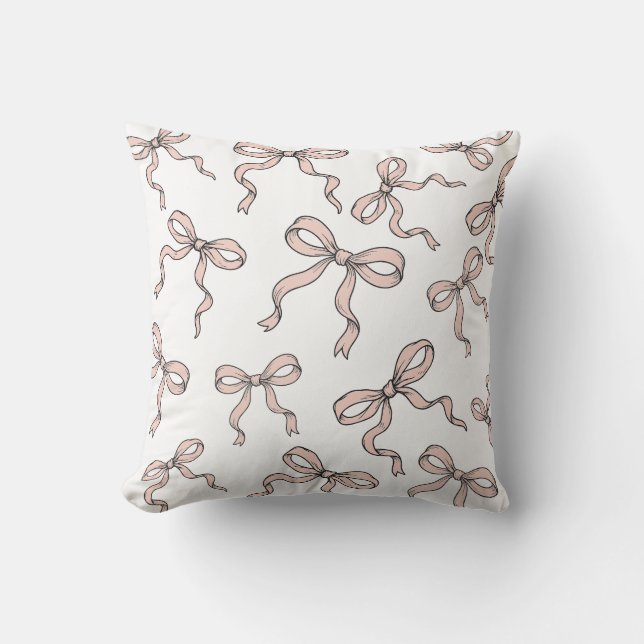 Cute Trendy Pink Ribbon Bows Outlined in Black Cushion (Front)