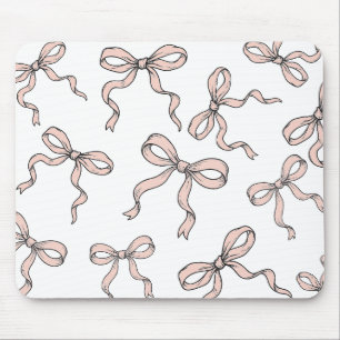Cute Trendy Pink Ribbon Bows Outlined in Black Mouse Mat