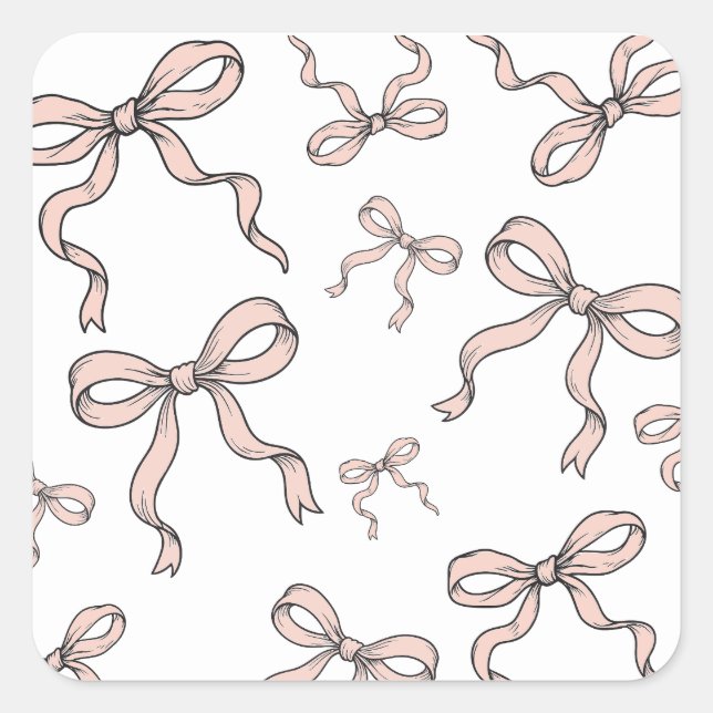 Cute Trendy Pink Ribbon Bows Outlined in Black  Square Sticker (Front)