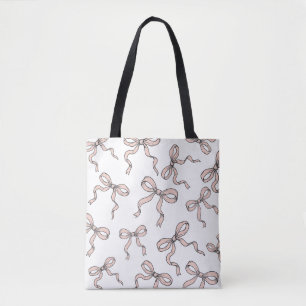 Cute Trendy Pink Ribbon Bows Outlined in Black Tote Bag