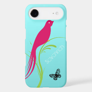 Cute Trendy  Pink Swallow Bird Butterfly on Aqua