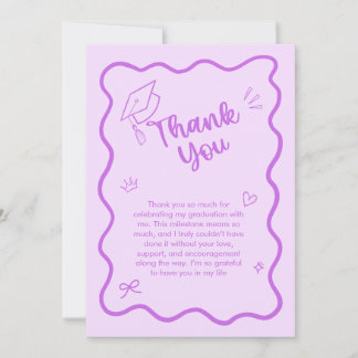 Cute Trendy Pink Wavy Border Graduation Thank You Card