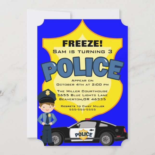 Cute Trendy Police Car Birthday Invitation (Front)