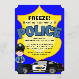 Cute Trendy Police Car Birthday Invitation