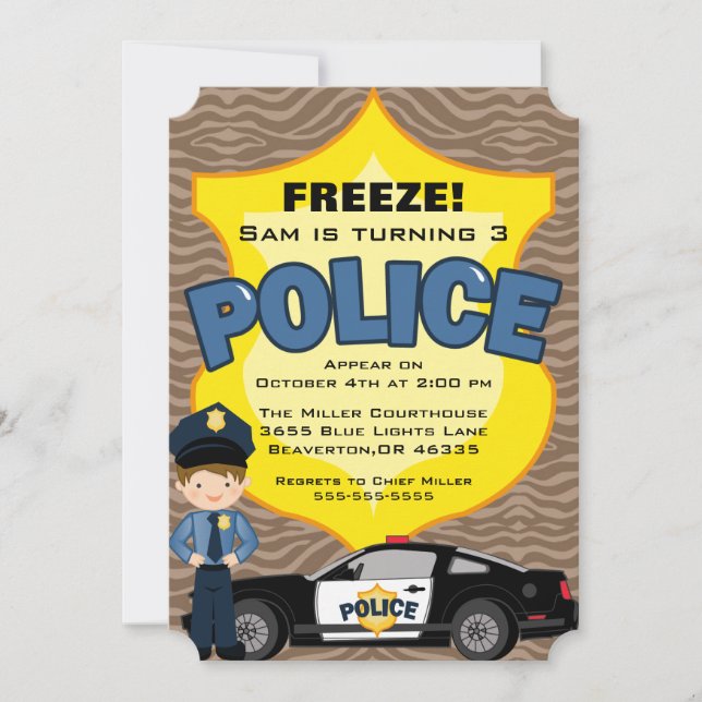 Cute Trendy Police Car Birthday Invitation (Front)