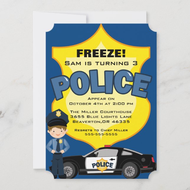 Cute Trendy Police Car Birthday Invitation (Front)