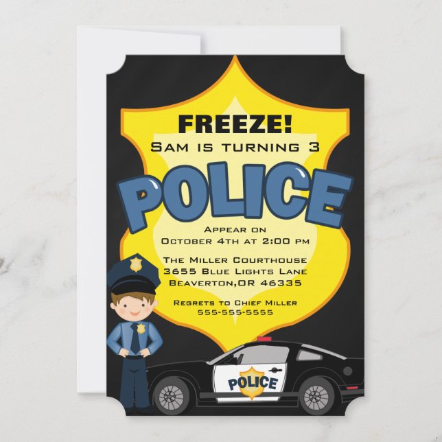 Cute Trendy Police Car Birthday Invitation (Front)