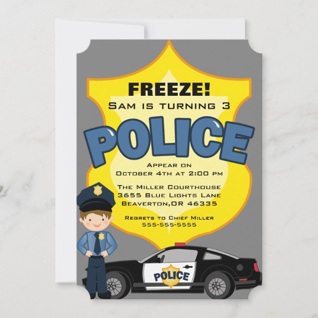 Cute Trendy Police Car Birthday Invitation (Front)