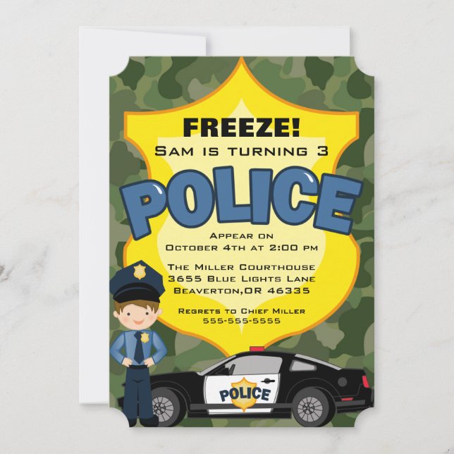 Cute Trendy Police Car Birthday Invitation (Front)