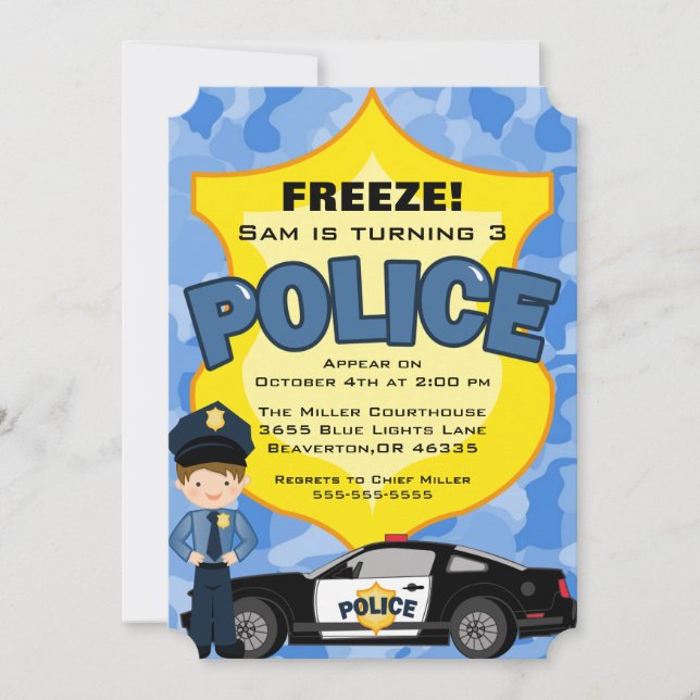 Cute Trendy Police Car Birthday Invitation (Front)