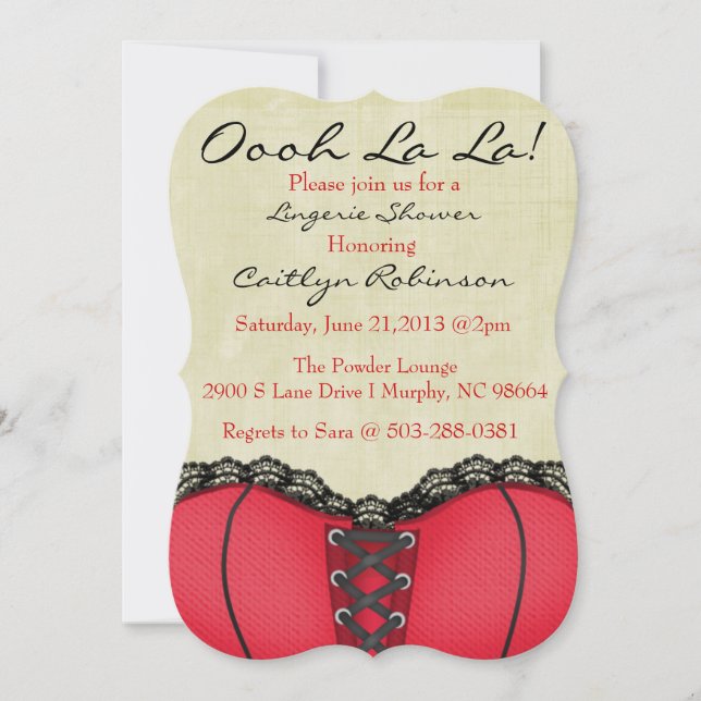 Cute Trendy Red & Black Corset Lingerie Invitation (Front)
