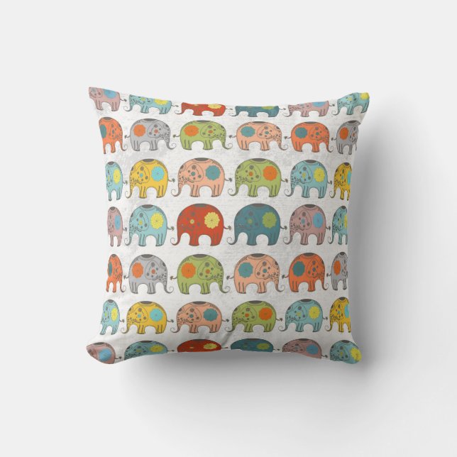cute trendy retro floral circus Indian elephant Cushion (Front)