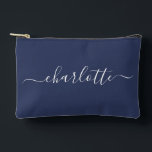 Cute Trendy Script Name Personalised Navy Blue Accessory Pouch<br><div class="desc">Cute Trendy Script Name Personalised Accessory Pouch in Navy Blue</div>