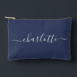 Cute Trendy Script Name Personalised Navy Blue Accessory Pouch<br><div class="desc">Cute Trendy Script Name Personalised Accessory Pouch in Navy Blue</div>