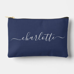 Cute Trendy Script Name Personalised Navy Blue Accessory Pouch