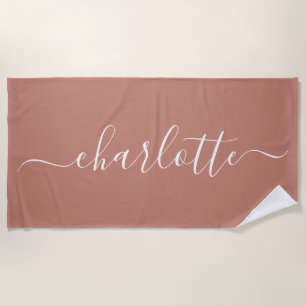 Cute Trendy Script Name Personalised Terracotta Beach Towel