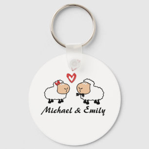 Cute trendy sheep in love personalised key ring