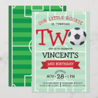 Cute Trendy Soccer Field & Ribbon 2nd Birthday