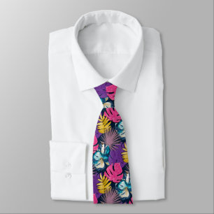Cute Trendy Tropical Leaves Colorful Gold Tie