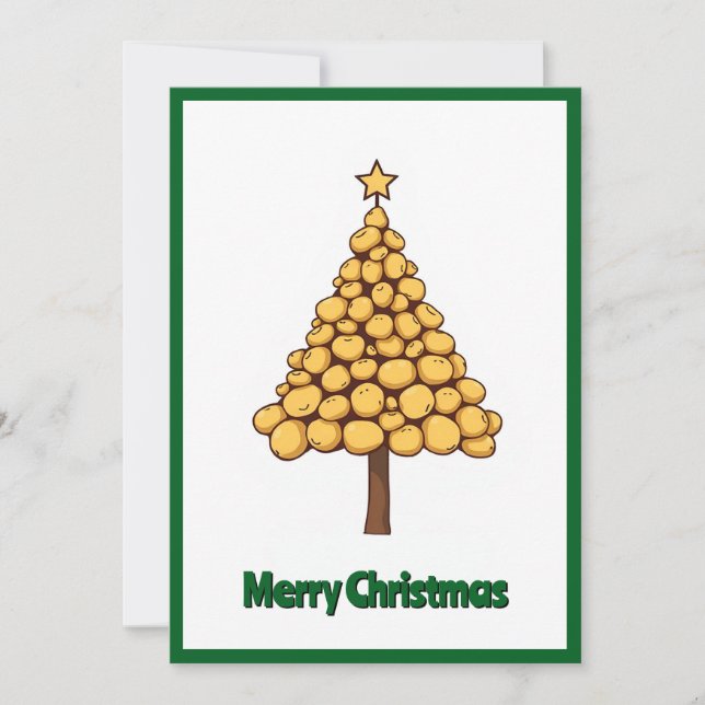 Cute Trendy Unique Potatoes Merry Christmas Tree  Holiday Card (Front)