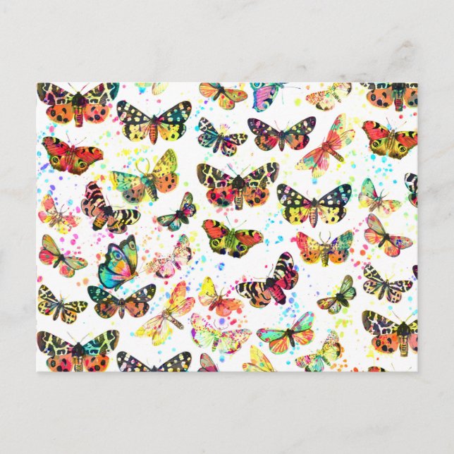 Cute trendy watercolor splatters butterflies postcard (Front)
