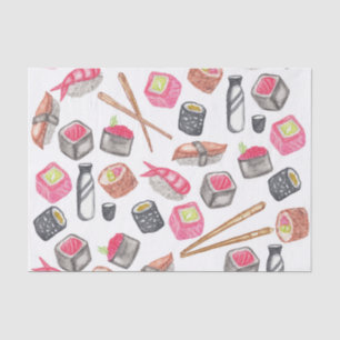 Cute Trendy Watercolor Sushi Sake and Chopsticks Tissue Paper