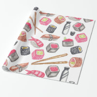 Cute Trendy Watercolor Sushi Sake and Chopsticks