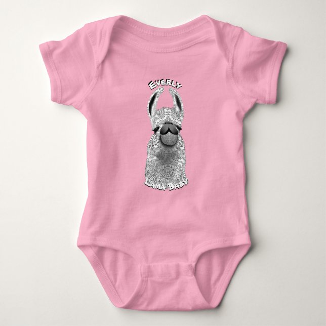 Cute Trendy Whimsical Pattern Llama  Baby Bodysuit (Front)