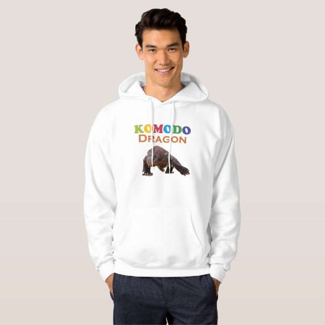 Cute Trendy White Komodo Dragon Men's  Hoodie (Front Full)