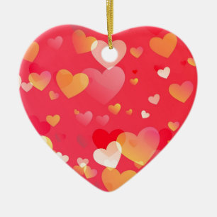 Cute Trendy Yellow Pink Red Heart Pattern Ceramic Tree Decoration