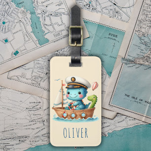 Cute Trex Dino Boat Captain Luggage Tag
