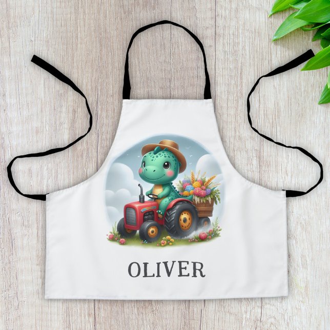 Cute Trex Dinosaur Driving a Red Tractor  Apron (Creator Uploaded)