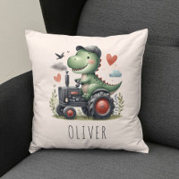 Cute Trex Dinosaur Driving a Tractor 
