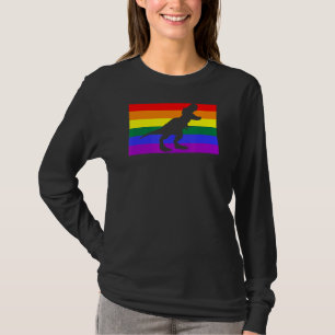 Cute Trex Dinosaur Party Lgbtq Gay Pride Flag Quee T-Shirt