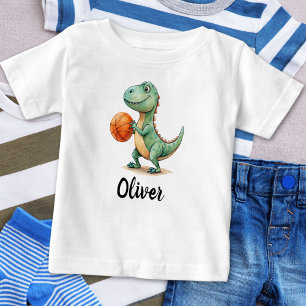 Cute Trex Playing Basketball Personalised Baby T-Shirt