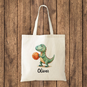 Cute Trex Playing Basketball Personalised Tote Bag