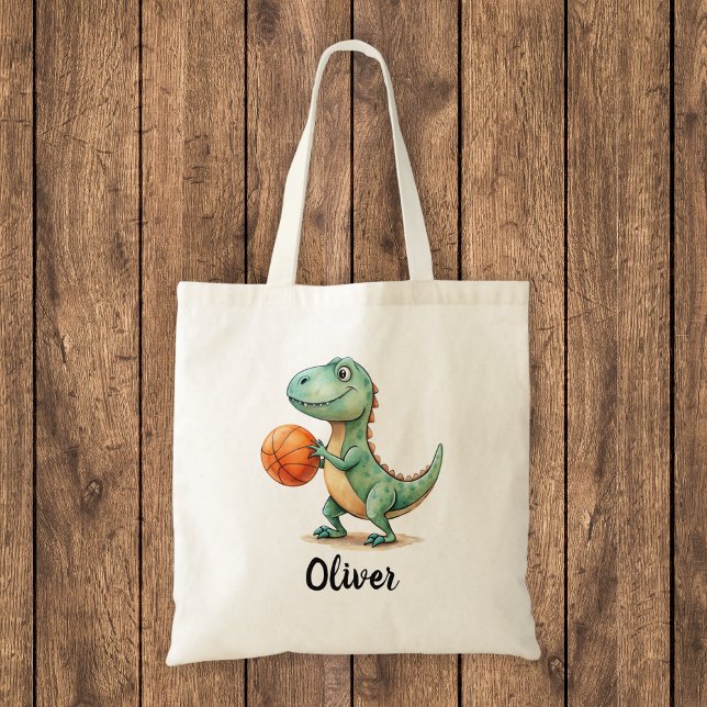 Cute Trex Playing Basketball Personalised Tote Bag (Creator Uploaded)