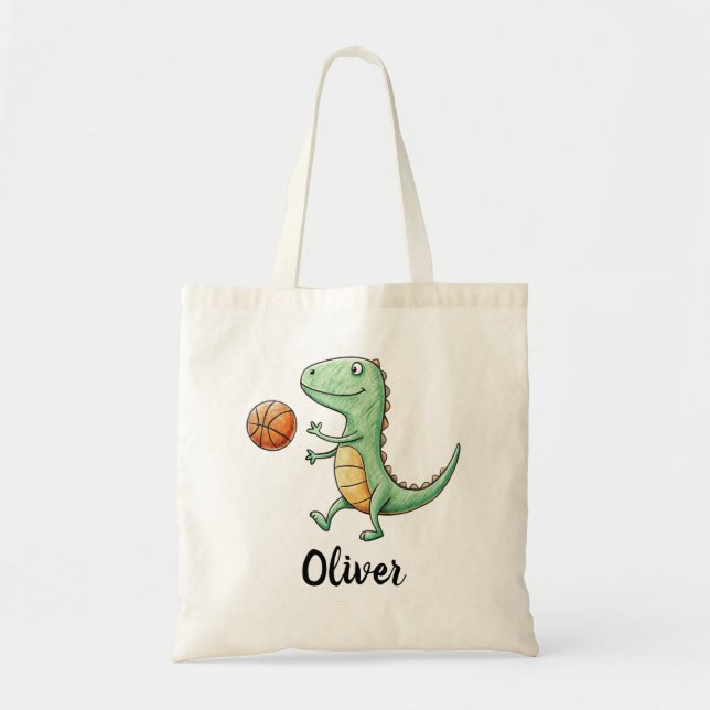 Cute Trex Playing Basketball Tote Bag (Front)
