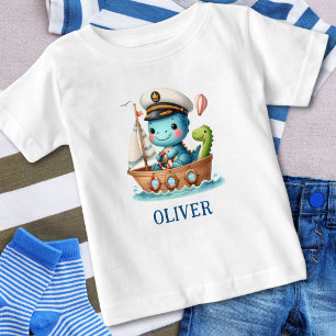 Cute Trex Sailboat Captain Personalised Baby T-Shirt