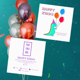 Cute Trex with Balloons Kid's Party Planner Square Business Card