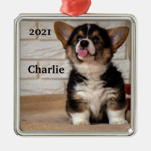 Cute Tri color Pembroke Welsh Corgi Puppy Dog Metal Tree Decoration