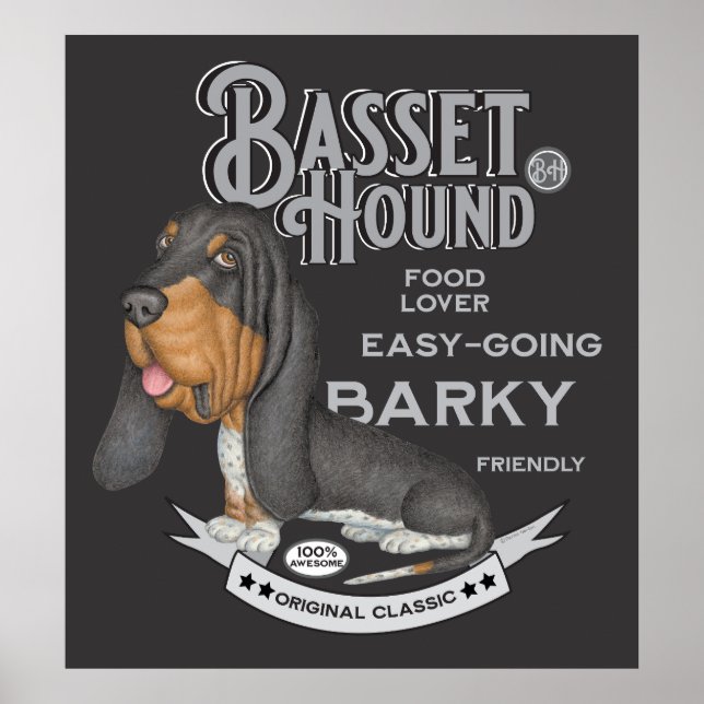 Cute Tri-Colour Basset Hound Poster (Front)