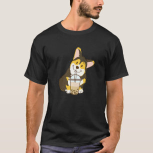 Cute Tri Colour Corgi and Boba Dog Bubble Milk Tea T-Shirt