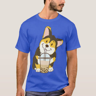 Cute Tri Colour Corgi And Boba Dog Bubble Milk Tea T-Shirt