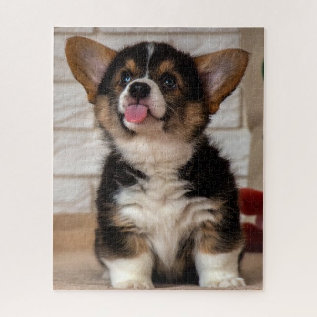 Cute Tri Colour Pembroke Welsh Corgi Puppy Dog Jigsaw Puzzle (Vertical)