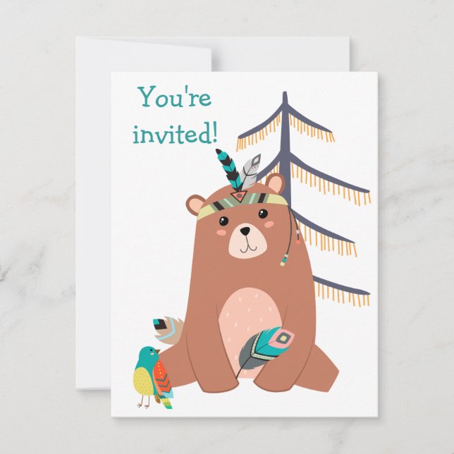 Cute Tribal Bear Birthday Party Invitation (Front)