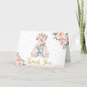 Cute Tribal Elephant Birthday Baby Shower Folded   Thank You Card