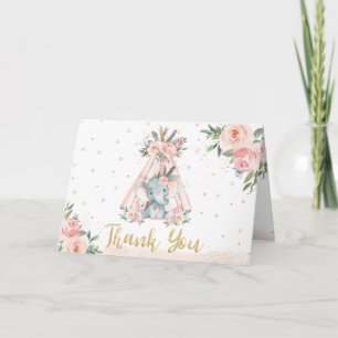 Cute Tribal Elephant Birthday Baby Shower Folded   Thank You Card